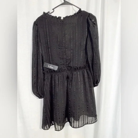 Lulus Forever In My Heart Black Striped Balloon Sleeve Mini Dress - Medium - Picture 3 of 4